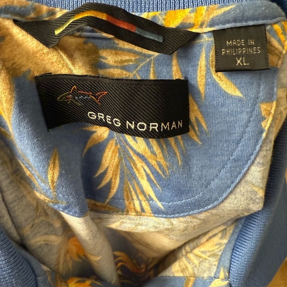 Greg Norman Shark Golf Polo Floral in Color Blue and Tan Brown Mens Size XL - Picture 5 of 6